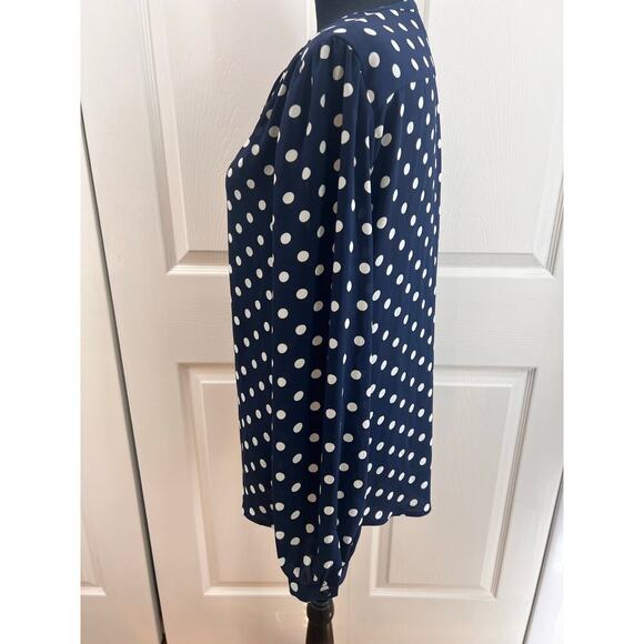 JCrew Scalloped Polka Dot Blouse Small Long Sleeve Blue and White‎ - Picture 5 of 7